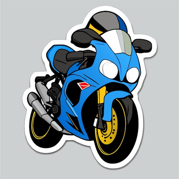 Спортивный гоночный мотоцикл, нарисованный вручную, плоский стильный мультфильм, наклейка, иконка, концепция, изолированная иллюстрация