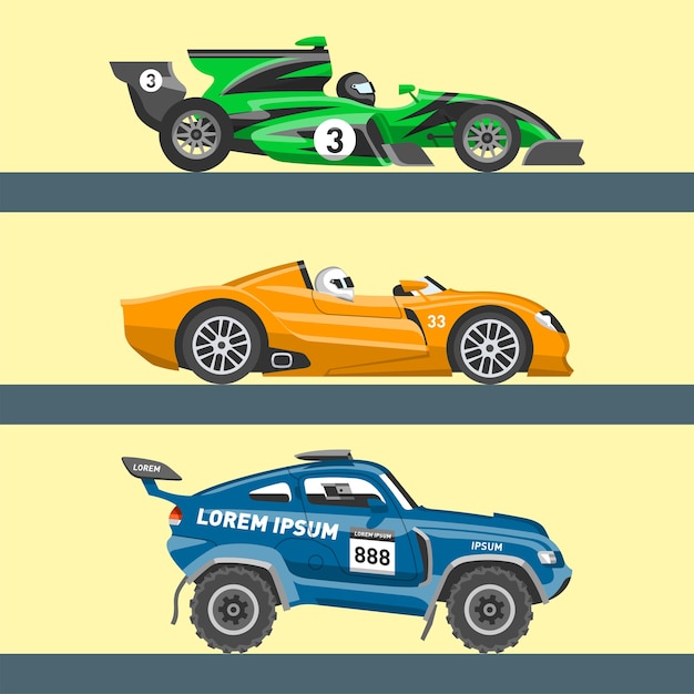 Vector sport raceauto snelheid auto en offroad rallyauto