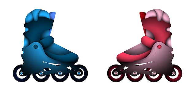 Vettore pattini a rotelle sportivi in blu e rosa in stile cartone animato articoli sportivi per attività estreme all'aperto vettore
