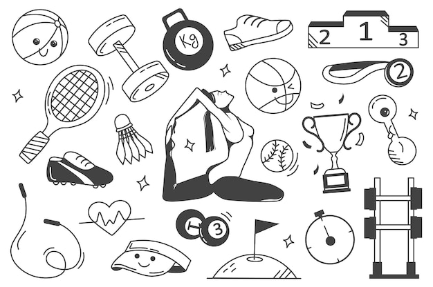 Sport set in flat line design this illustration popularizes sports