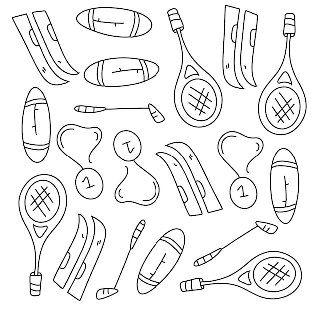 Sport set met doodle lijnstijl vector