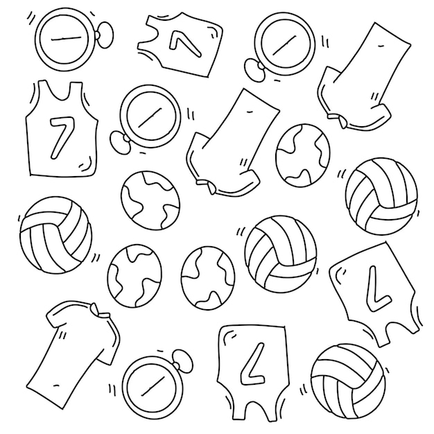 Vector sport set with doodle line style vector