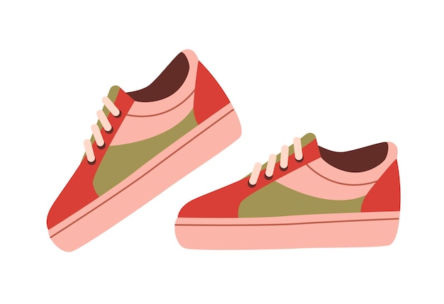 Coppia di scarpe sportive gruppo calzature fitness design sneaker multicolore di uomo donna attiva che cammina o corre comoda