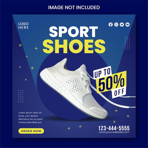 Scarpe sportive in vendita post sui social media e modello di feed instagram