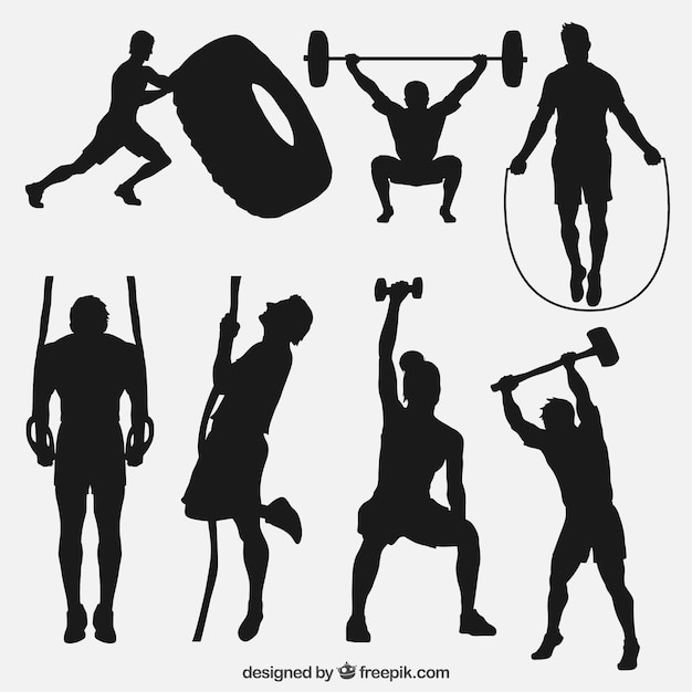Vector sport silhouettes doing crossfit
