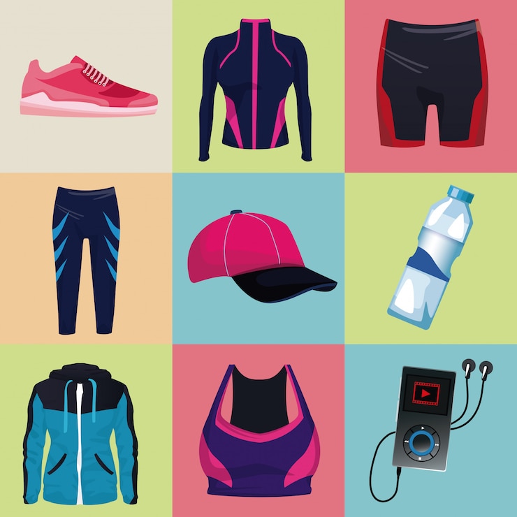 Vector sport slijtage collectie op vierkante pictogrammen vector