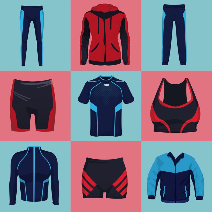 Vector sport slijtage collectie op vierkante pictogrammen