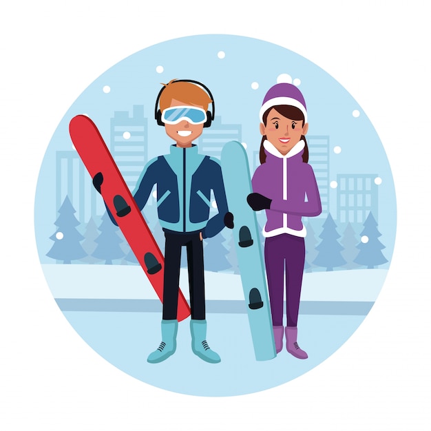 Sport snowboard couple cartoon