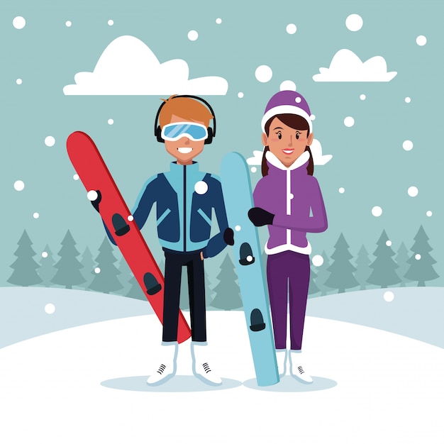 Sport snowboard paar cartoon