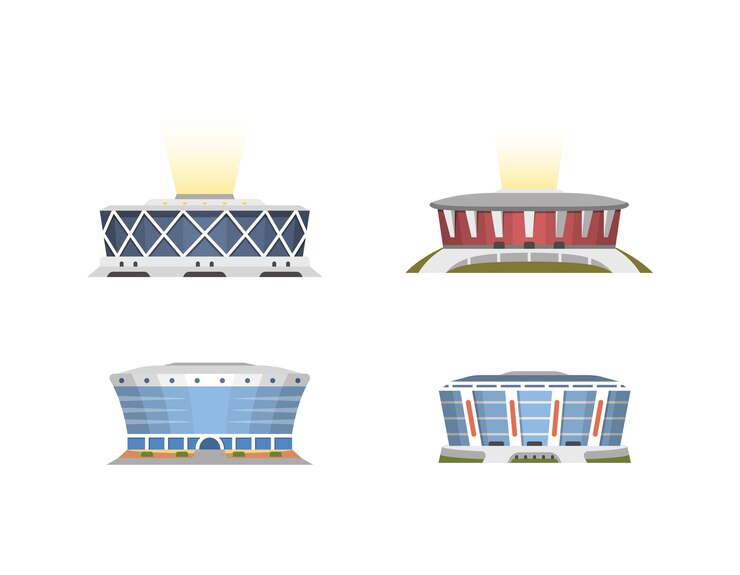 Vector sport stadium front view collection in cartoon style