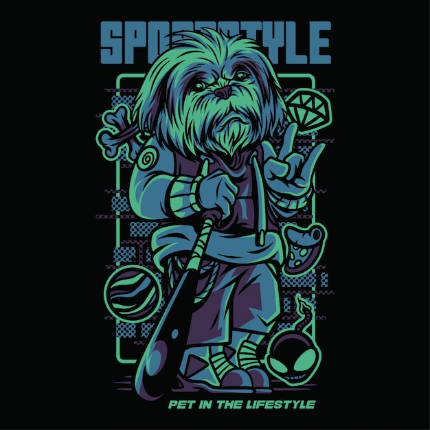 Sport stijl Shih Tzu illustratie