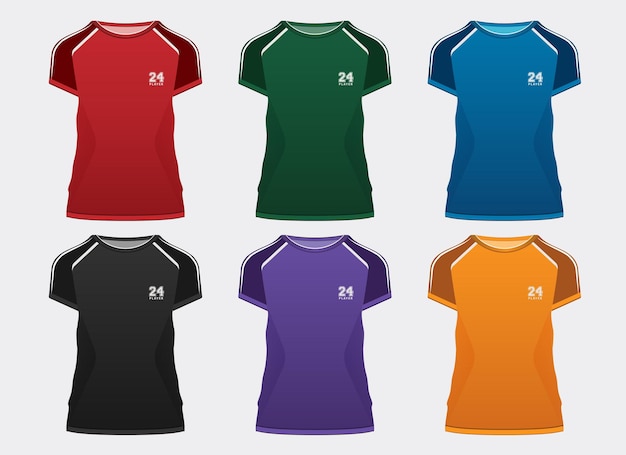 Vector sport stijlvol rood groen blauw zwart groen paars geel t-shirt en kleding trendy design