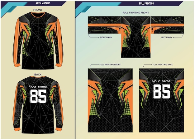 Sport-t-shirt met lange mouwen en abstract ontwerp wielren-t-shirt futsal motorcross premium vector