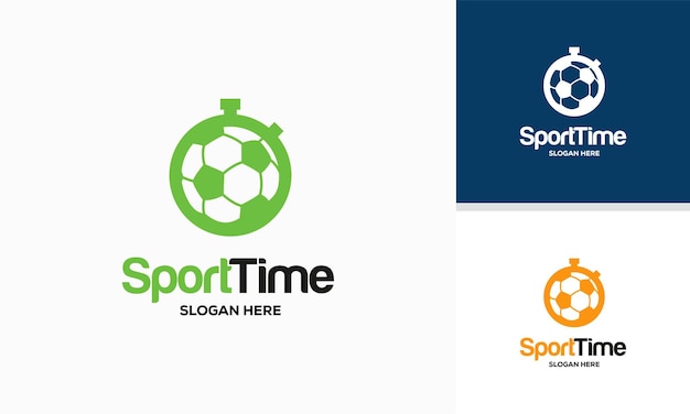 Sport tijd logo ontwerpen concept vector, bal en stopwatch logo ontwerpen sjabloon