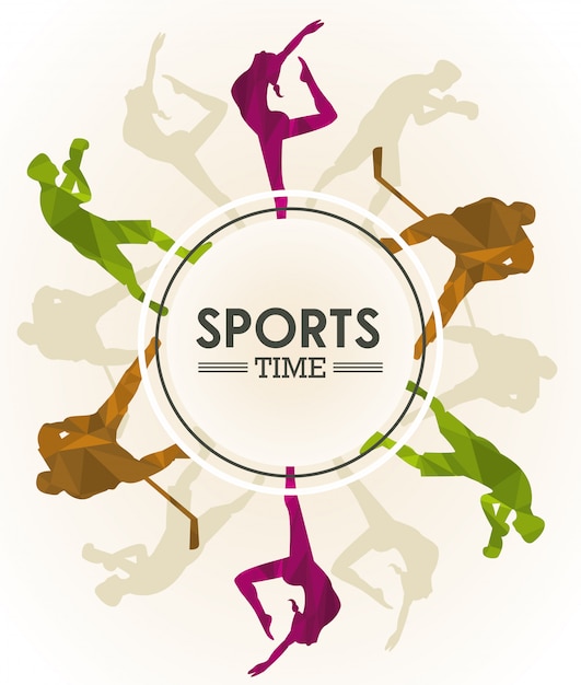 Sport tijd poster met atleten cijfers silhouetten