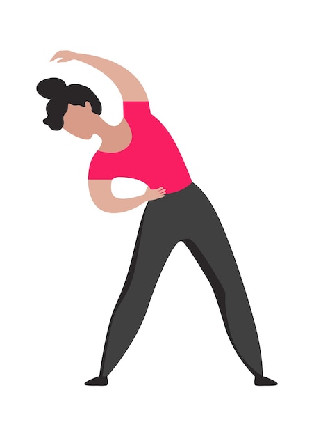 Спортивные тренировки Стройная спортивная девушка в спортивной одежде, активный женский сильный характер в спортивной форме, делающий упражнения, фитнес-тренировки или йога, здоровый образ жизни, плоский векторный мультфильм, изолированная иллюстрация
