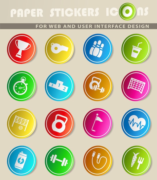 Sport vector icons on colored paper stickers