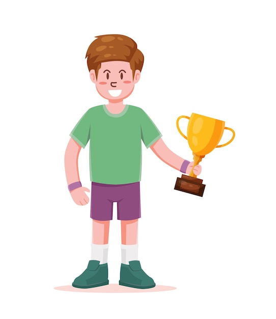 sport winner holding golden cup vector illustration