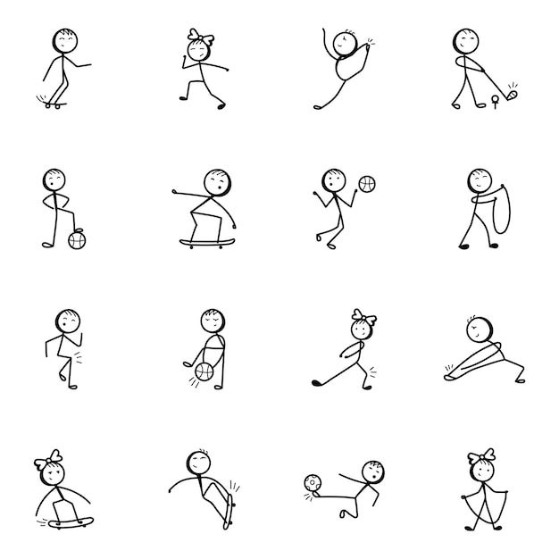 Sportactiviteiten Handgetekende Stick Figure-pictogrammen