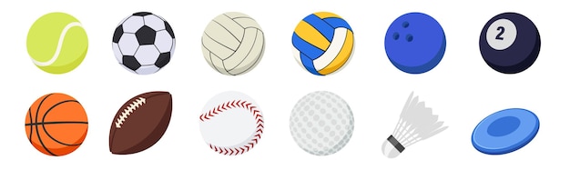 Vector sportballen minimale platte pictogrammenset cartoon stijl