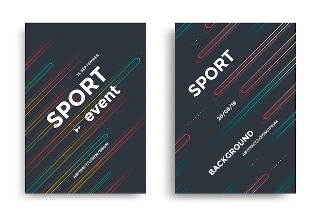 Sportevenement poster lay-out ontwerpsjabloon Moderne omslag met gekleurde schuine lijnen donkere achtergrond