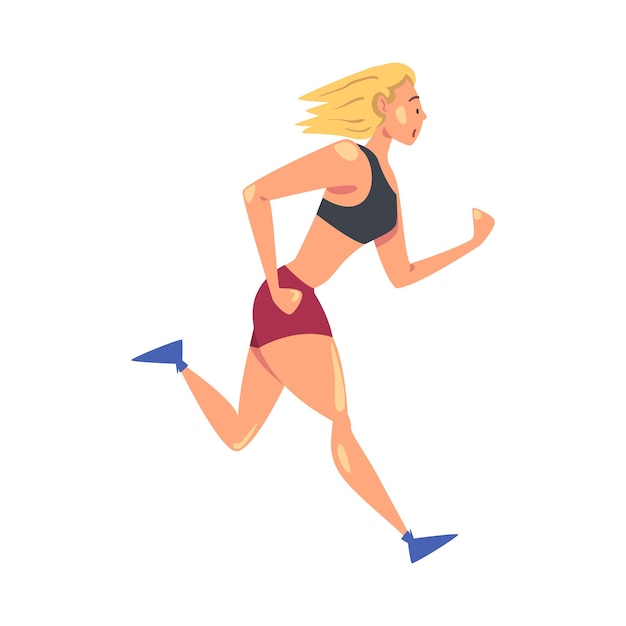 Vector sportieve vrouw lopen meisje lichamelijke oefening gezonde levensstijl cartoon stijl vector illustratie