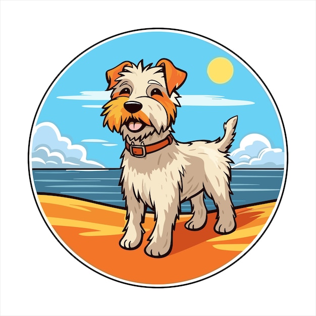 Vector sporting lucas terrier dog breed cute cartoon kawaii character beach summer animal pet sticker