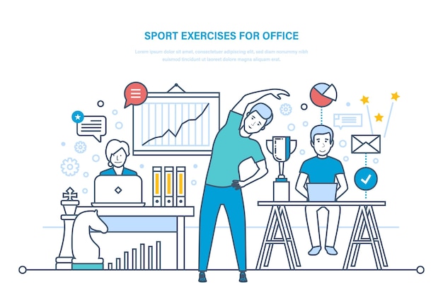 Sportoefeningen voor op kantoor Sporten trainen gezonde levensstijl atleet
