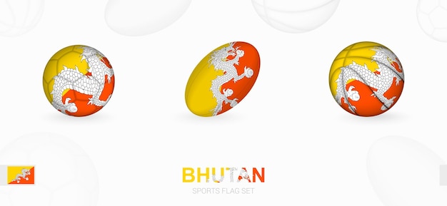 Sportpictogrammen voor voetbal, rugby en basketbal met de vlag van bhutan.