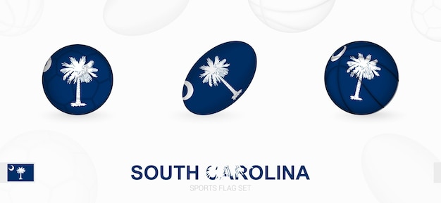 Sportpictogrammen voor voetbal, rugby en basketbal met de vlag van south carolina.