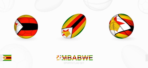 Sportpictogrammen voor voetbal, rugby en basketbal met de vlag van Zimbabwe.