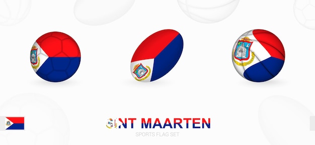 Sportpictogrammen voor voetbalrugby en basketbal met de vlag van Sint Maarten