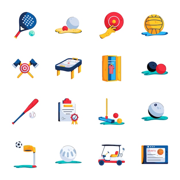 Sports Accessories Icon Set in Flat Style