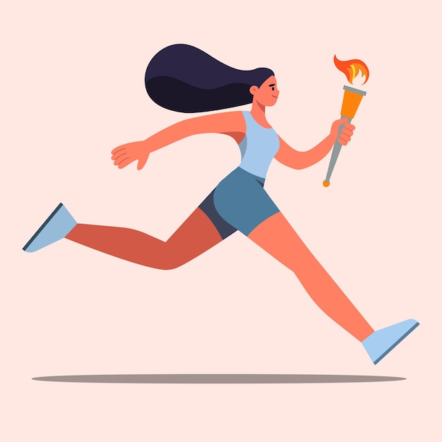 sports athletic girl running with a flaming torch