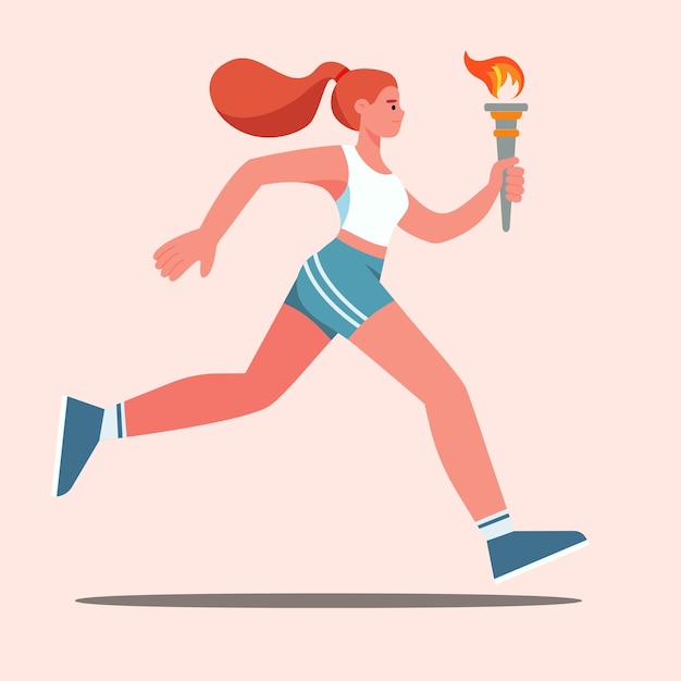 sports athletic girl running with a flaming torch