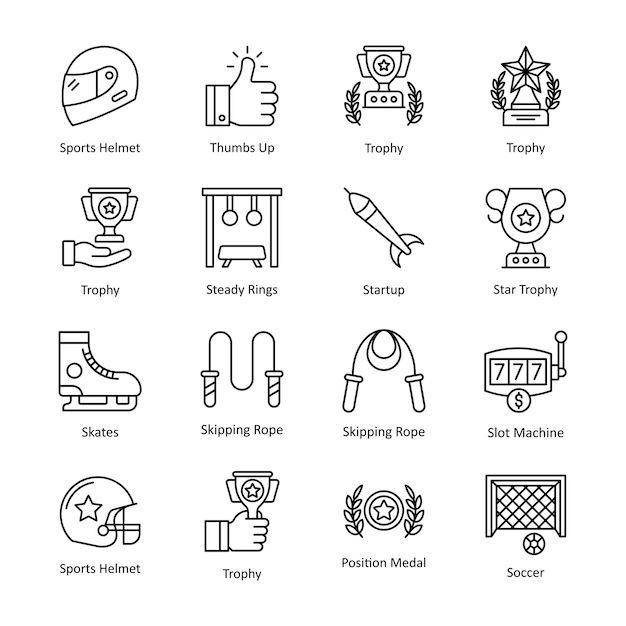 Sports And Awards vector outline icon style illustration EPS 10 File Set 3