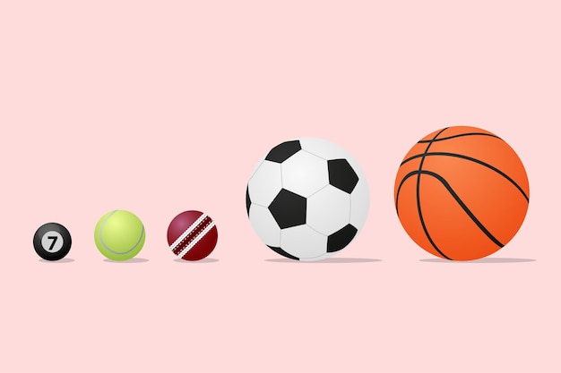 Sports ball size comparison premium vector illustration