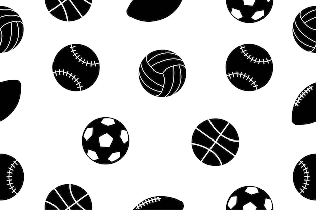 Sports balls Black and white seamless background Vector illustration