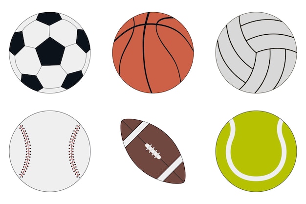 Set di icone di palloni sportivi calcio basket pallavolo baseball football americano e tennis