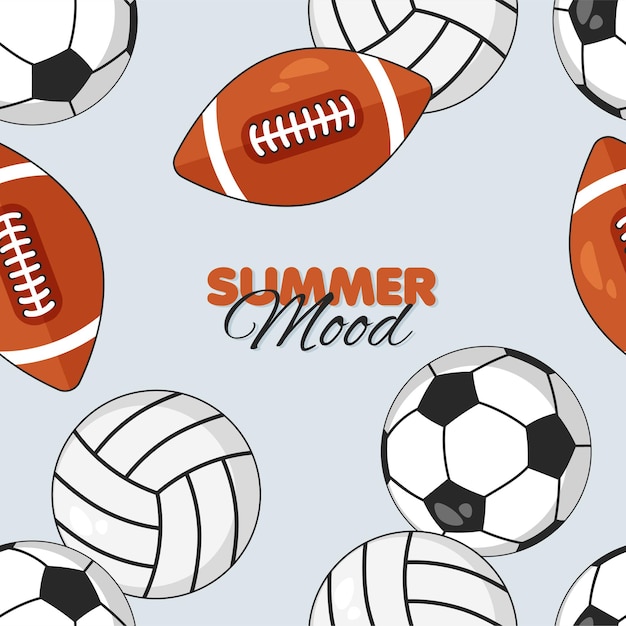 Sports balls seamless pattern summer mood