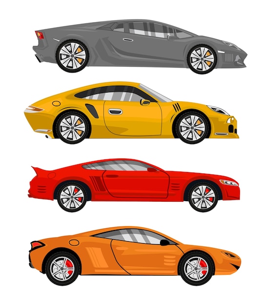 Vettore icone dei modelli di auto sportive colorate dal design moderno