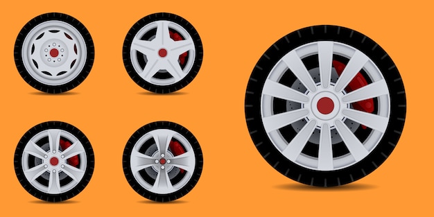 Vector sports car rim. car tyre collection.