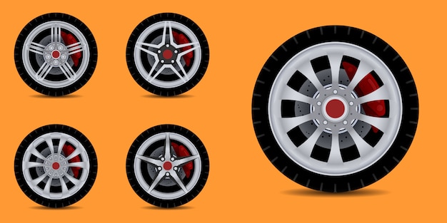 Vector sports car rim. car tyre collection.