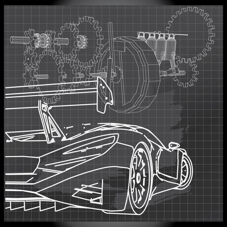 Vector sports car sketch on backboard