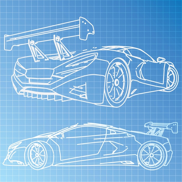 Sports car sketch blueprint