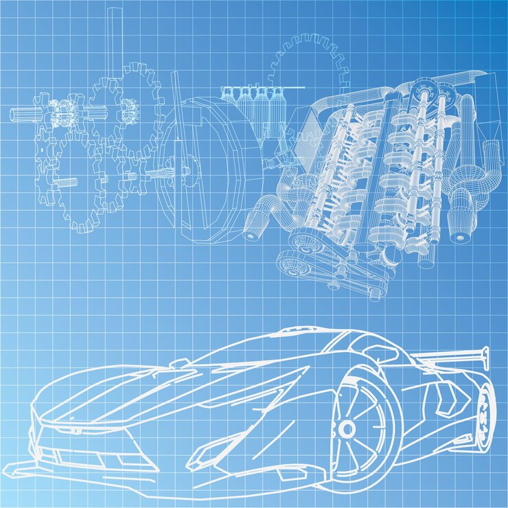 Vector sports car sketch blueprint