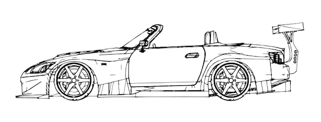 Sports car. stock illustration in the style of hand-drawn linear graphics.