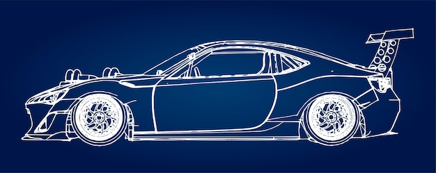 Vector sports car. stock illustration in the style of hand-drawn linear graphics.