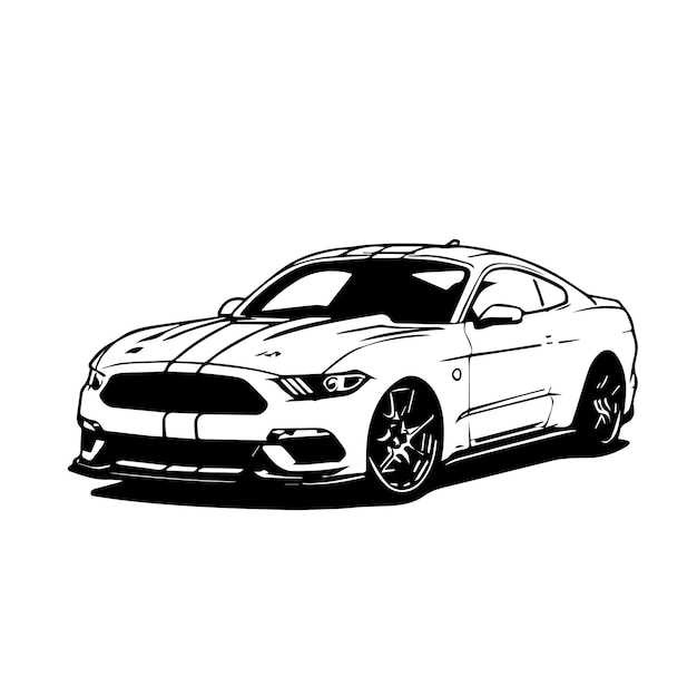 Vector sports car vector art illustration black and white style