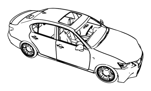 Sports car. Vector in black contour lines on a white background.